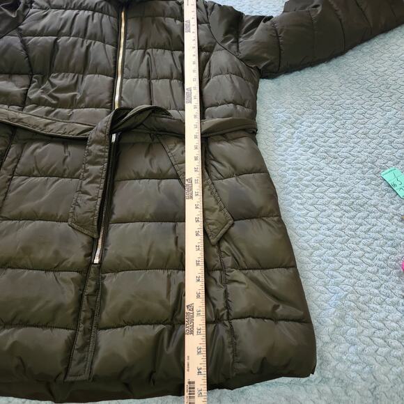 LOFT Army Olive Green Removable Faux Fur Hood Puffer Jacket Coat Size 16 - Picture 6 of 11